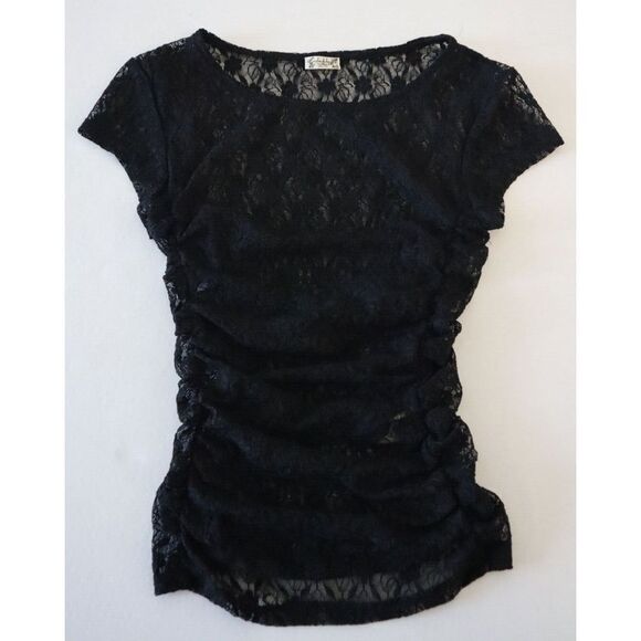 Intimately x Free People Women's Sz XS Black Keep It Simple S/S Lace Baby Tee - Picture 4 of 6